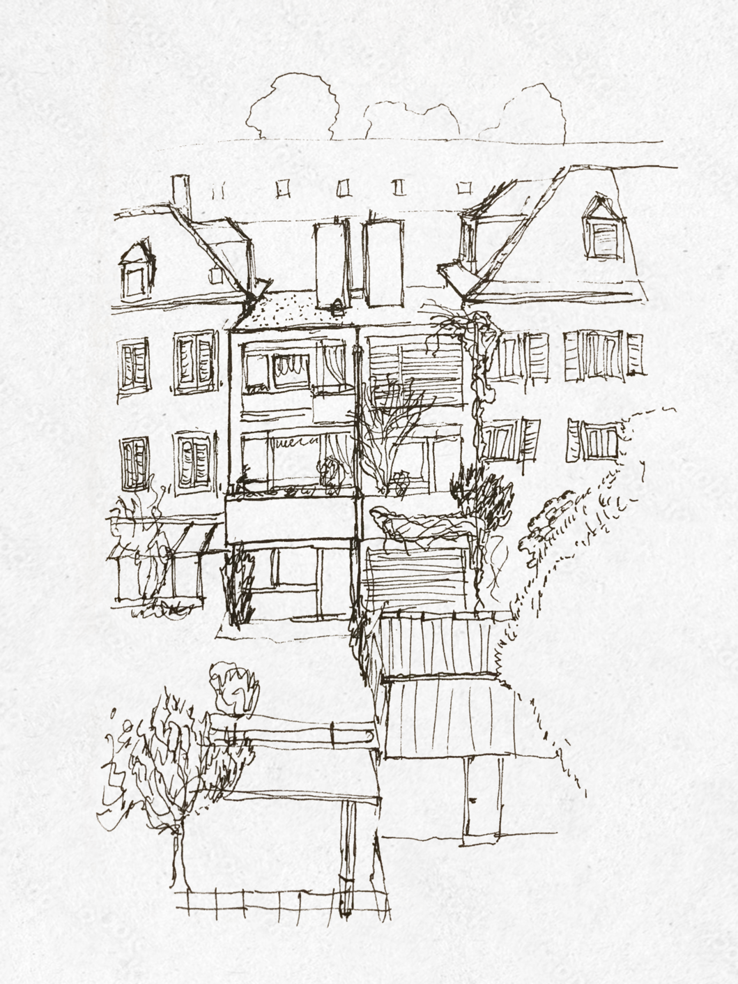 fineline-sketch-architectural-drawing-twin-houses-facades
