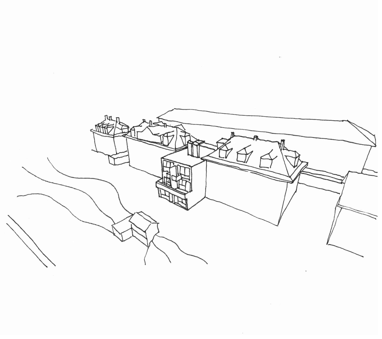 fineline-sketch-architectural-drawing-twin-houses-axonometry