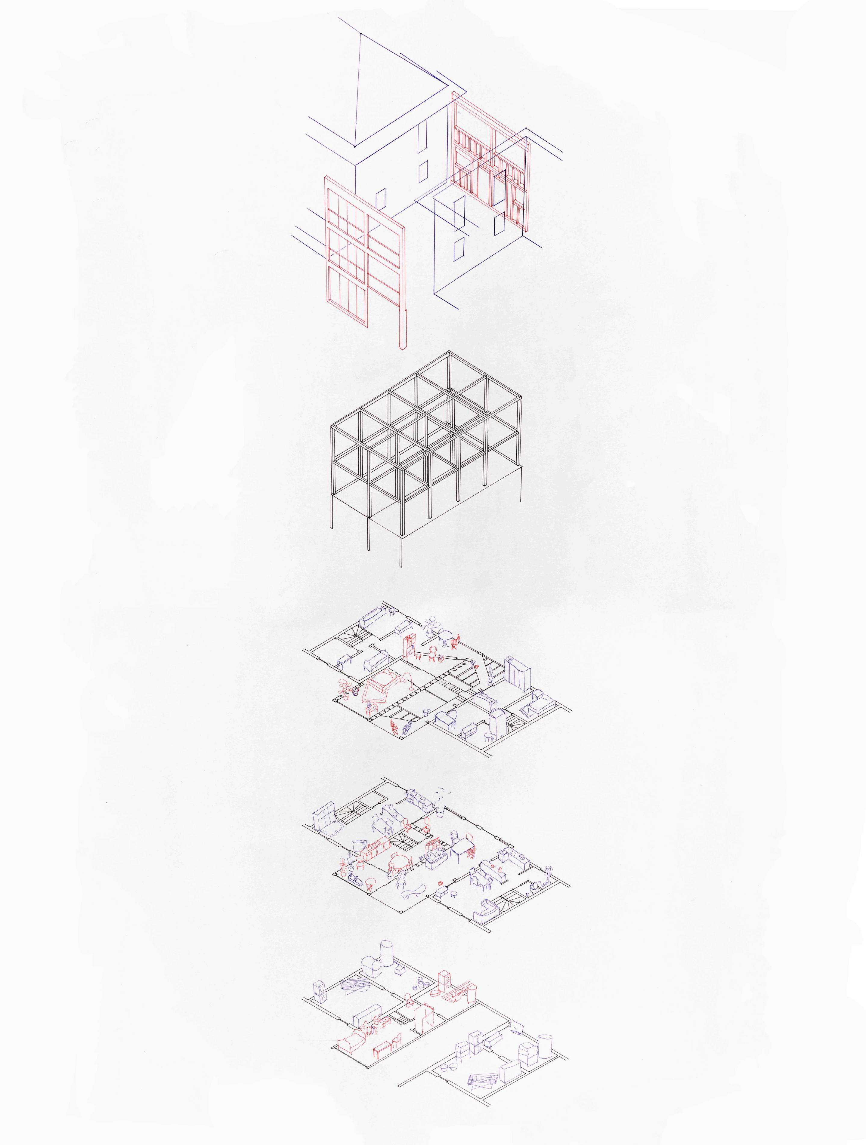 floorplans-sections-axonometry-in-an-exploded-arrchitectural-drawing