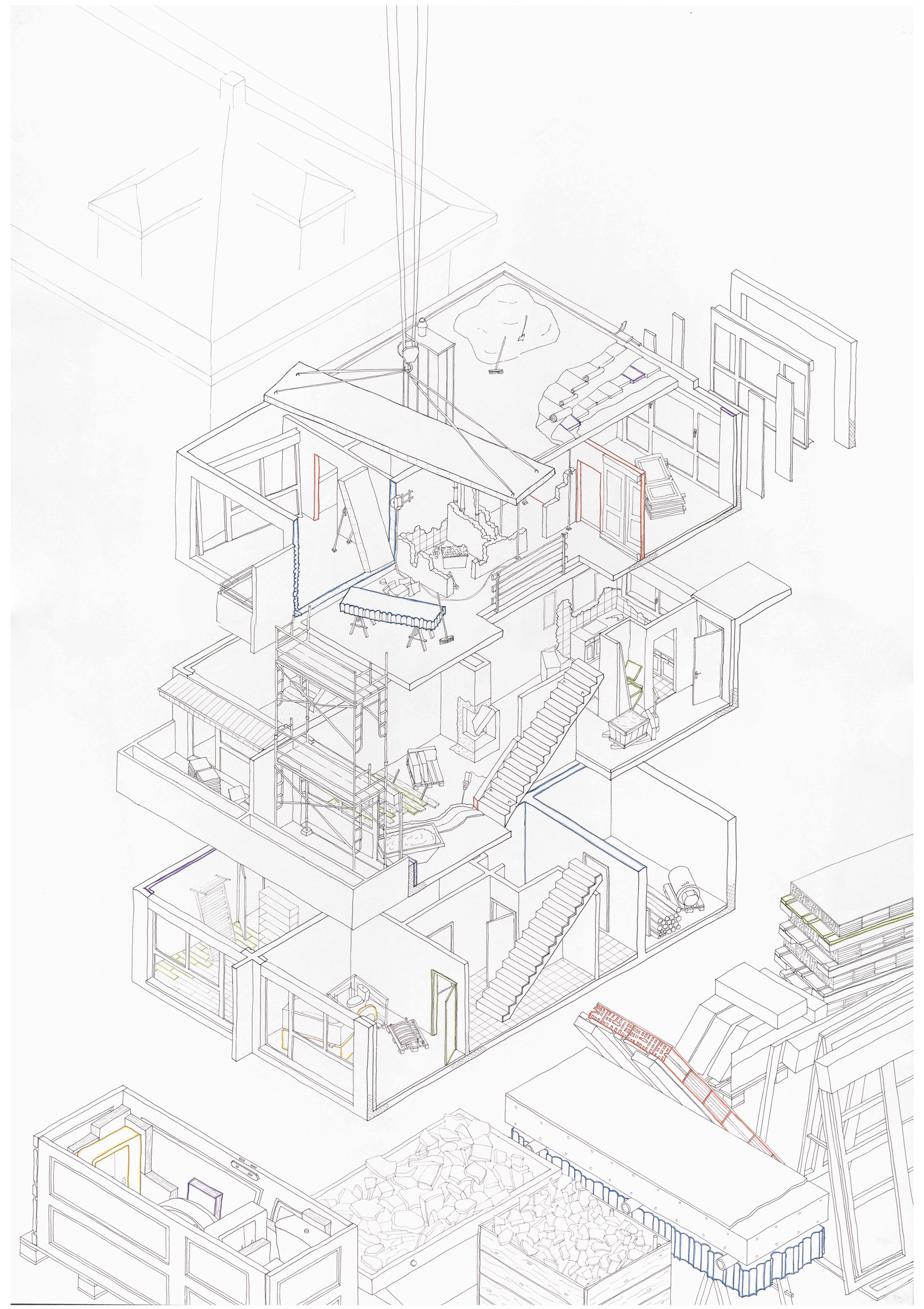 exploded-axonometry-dismantle-of-building-reuse-project