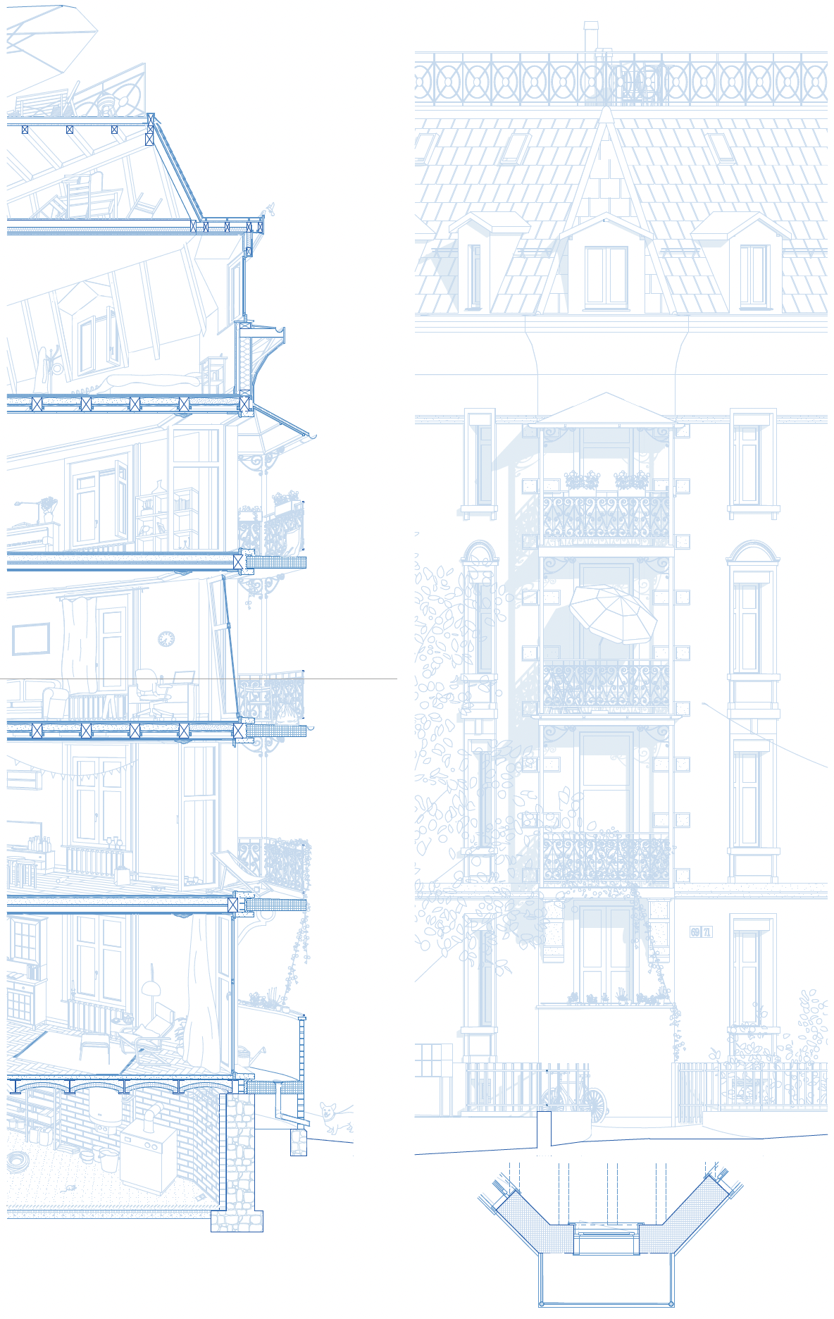 section-facade-architectural-drawing-building-19th-zurich