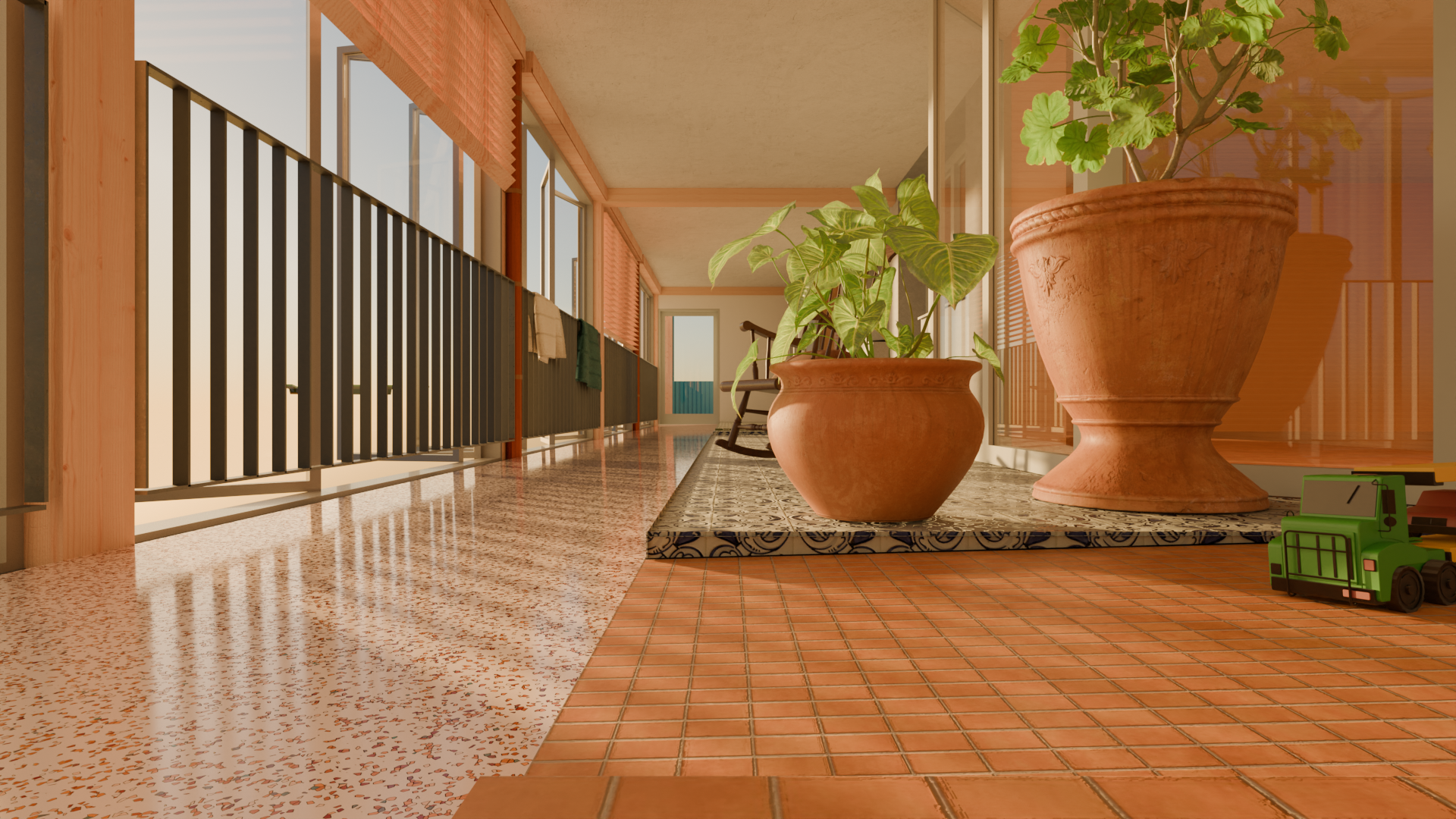 blender-rendering-architectural-visualization-of-a-gallery-plants-toy-truck