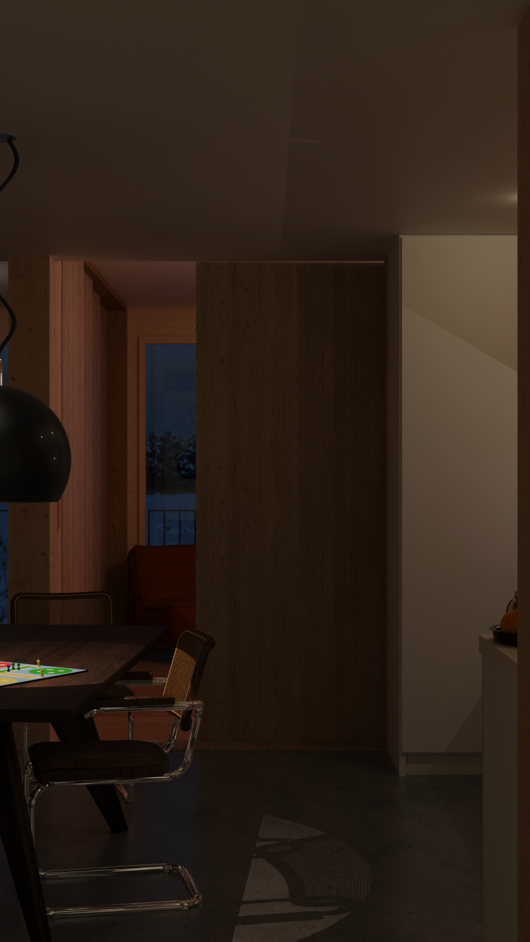 blender-rendering-architectural-visualization-of-dining-room-with-winter-evening-light-and-game-board-on-table
