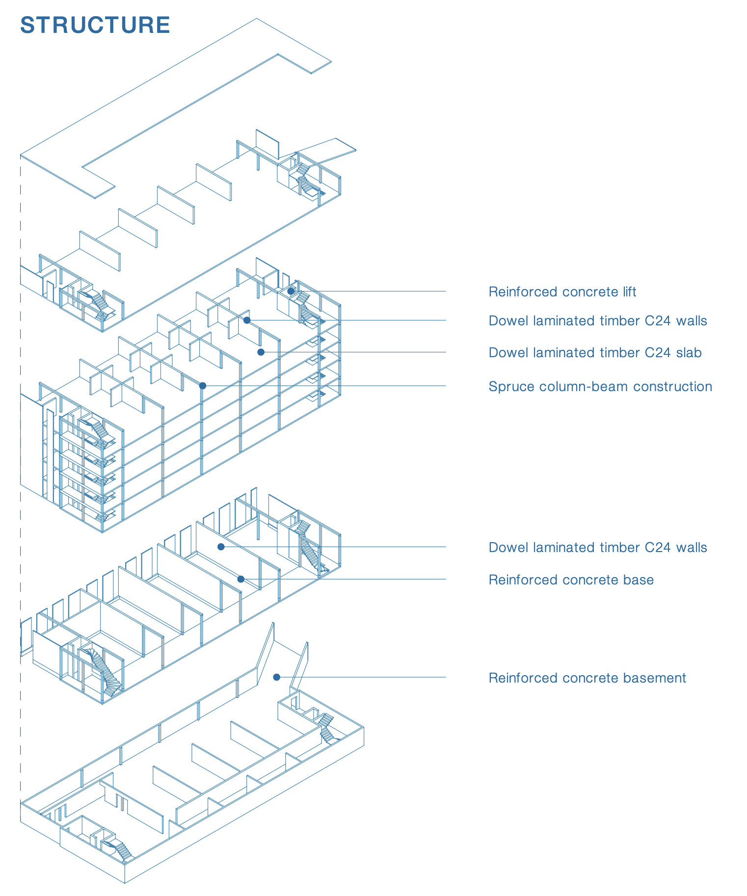 exploded-axonometry-architectural-cad-diagram-illustrating-structure-design-organization-construction-of-a-building